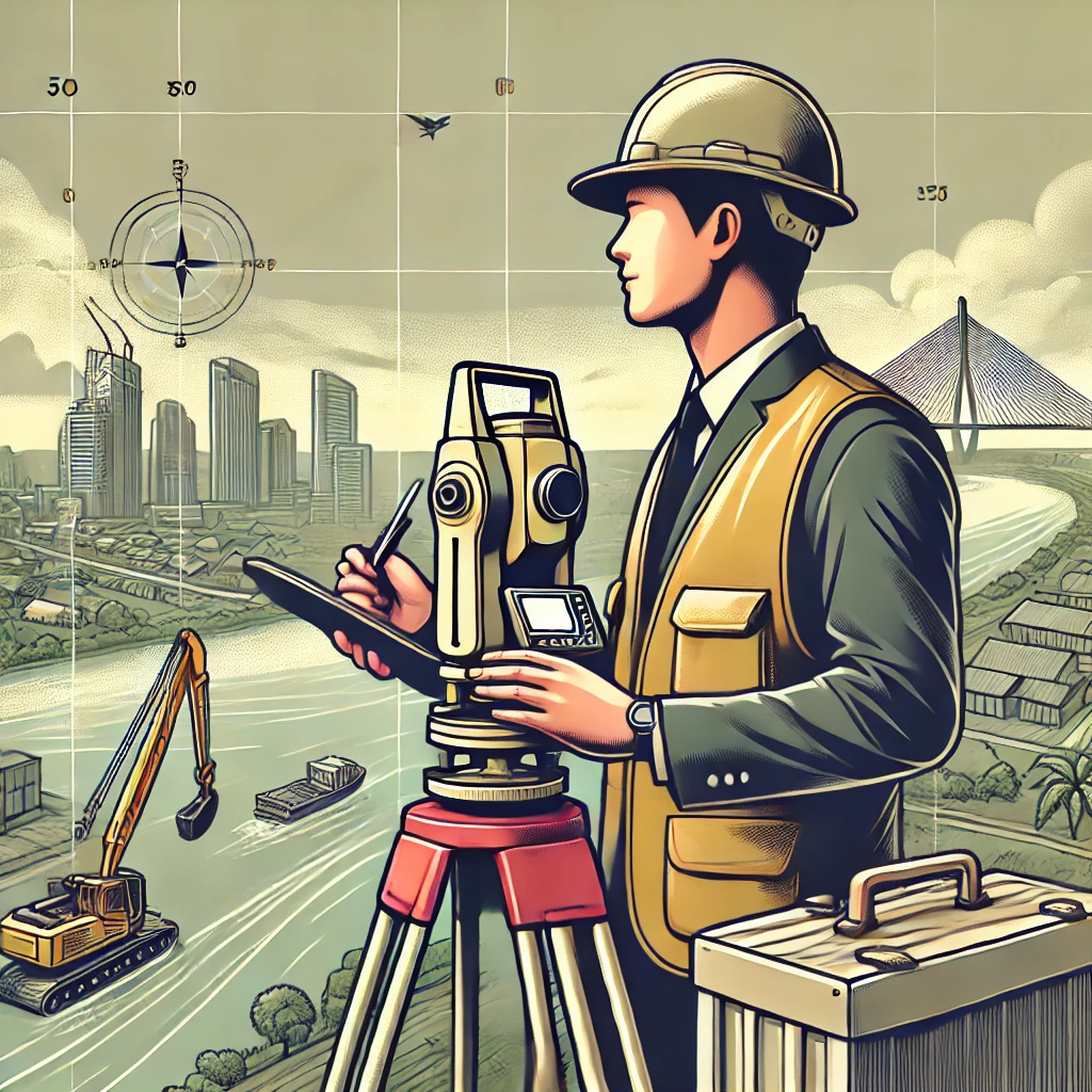 A professional surveyor using a high-quality geodetic GPS in Samarinda