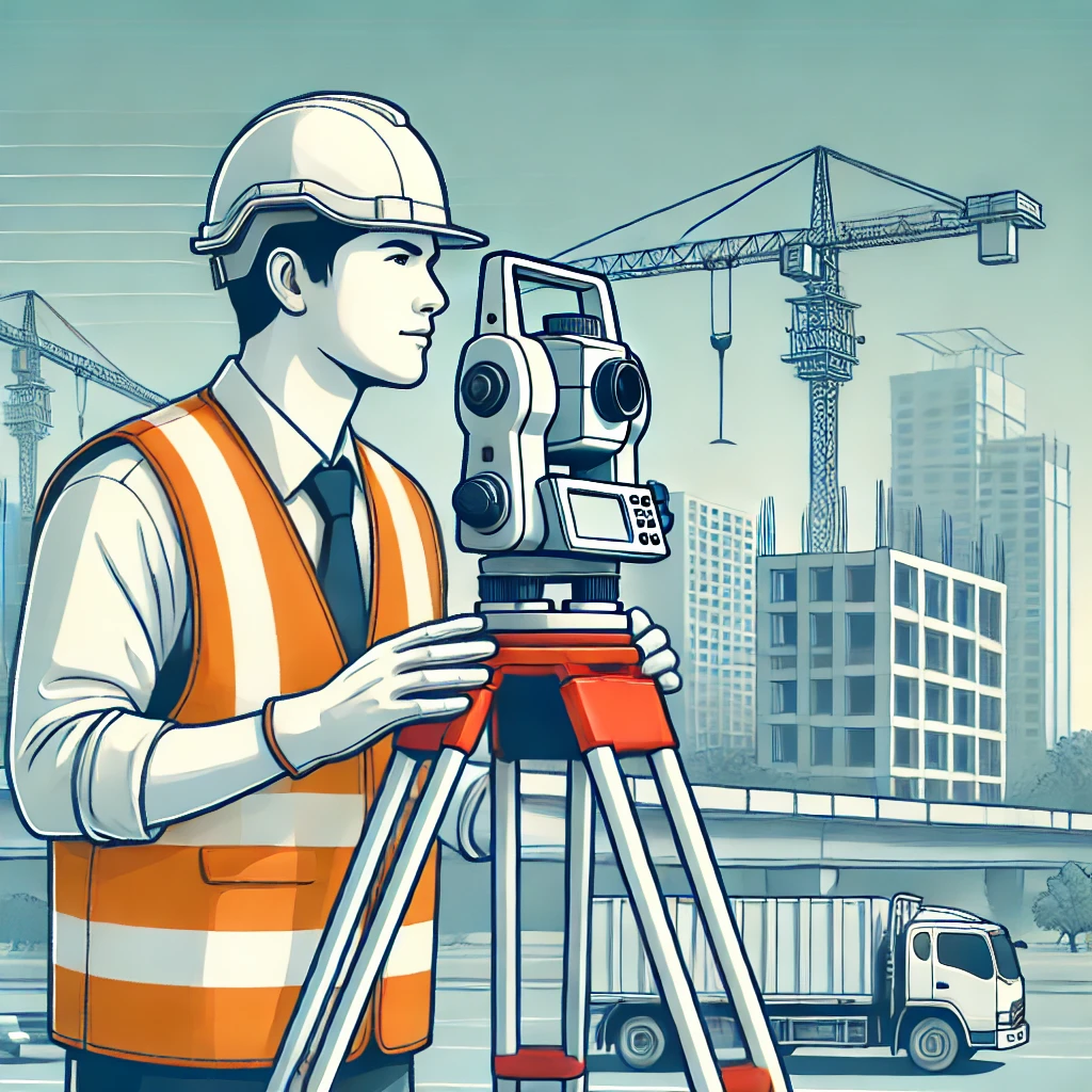 Professional land surveyor using a theodolite on a construction site in Samarinda.webp